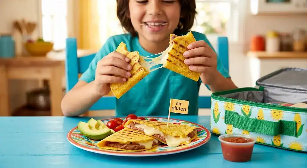 Quesadilla de maíz sin gluten con queso y frijoles para niños