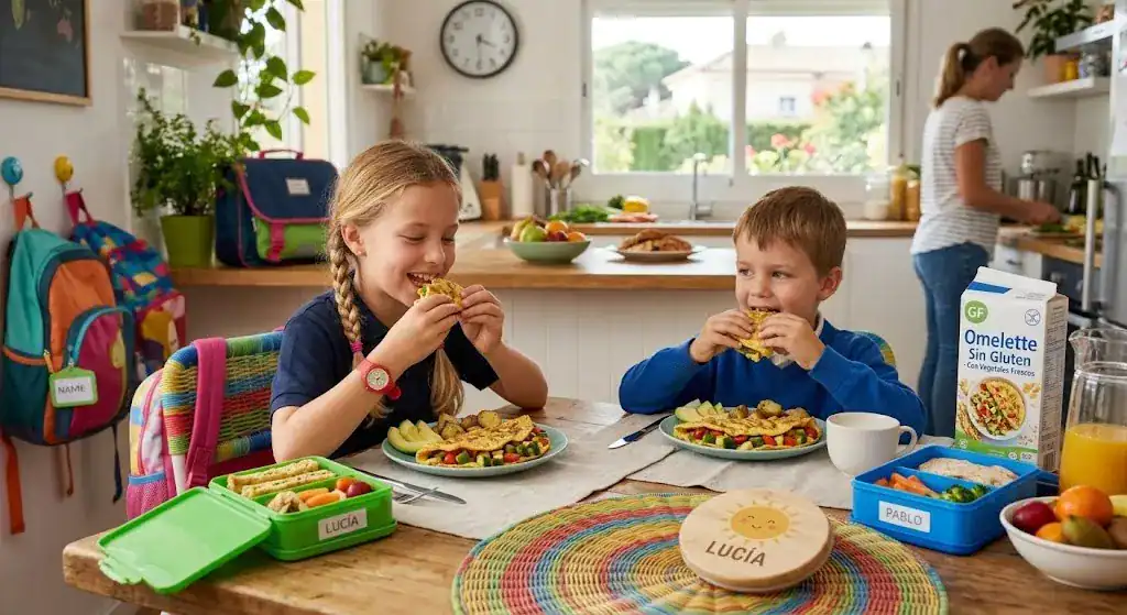 Tortilla de huevo sin gluten con vegetales para niños en edad escolar