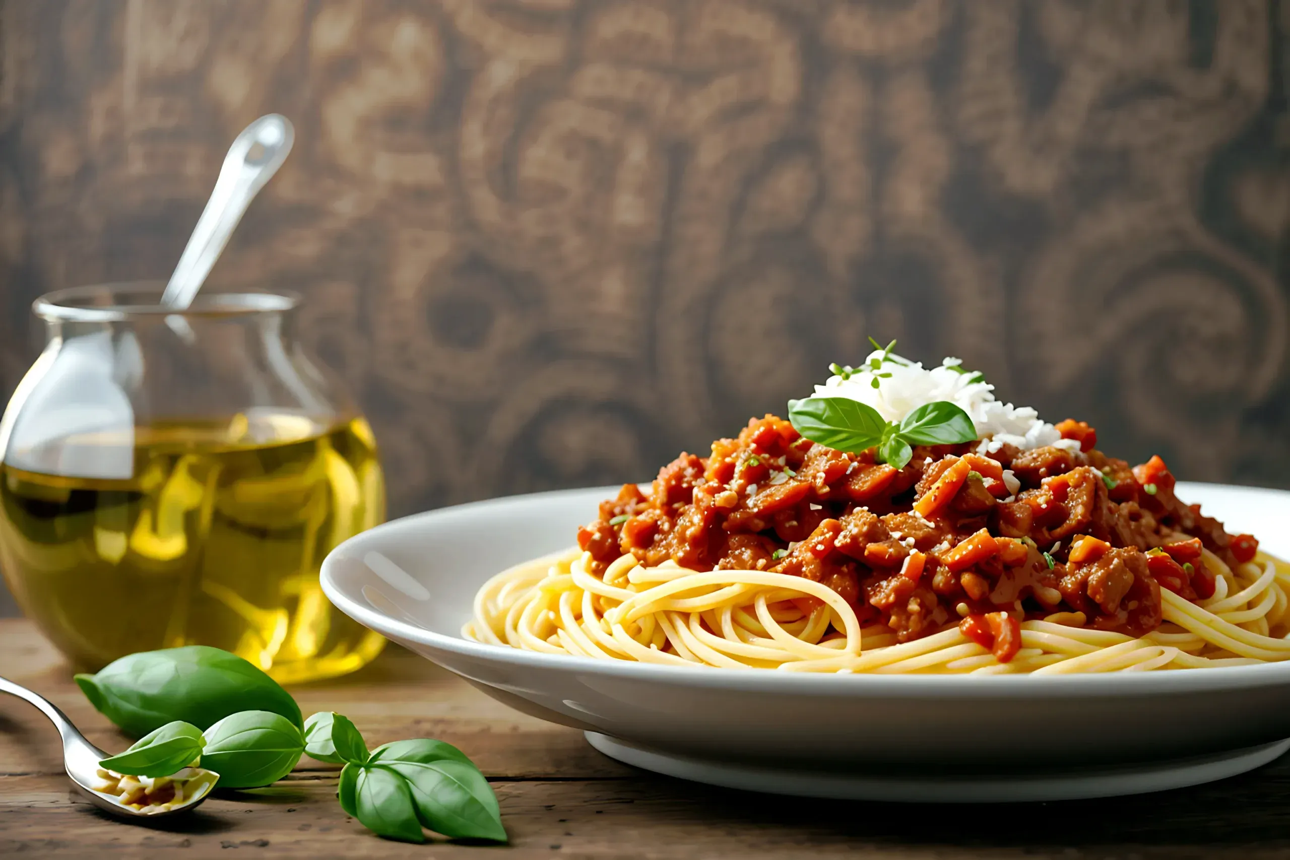 Pasta de arroz integral recién escurrida mezclada con aceite de oliva